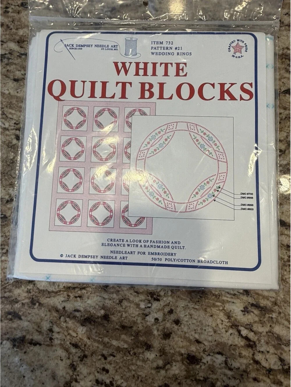 Vtg Jack Dempsey White Quilt Blocks 18” Wedding Rings #21 Rare New